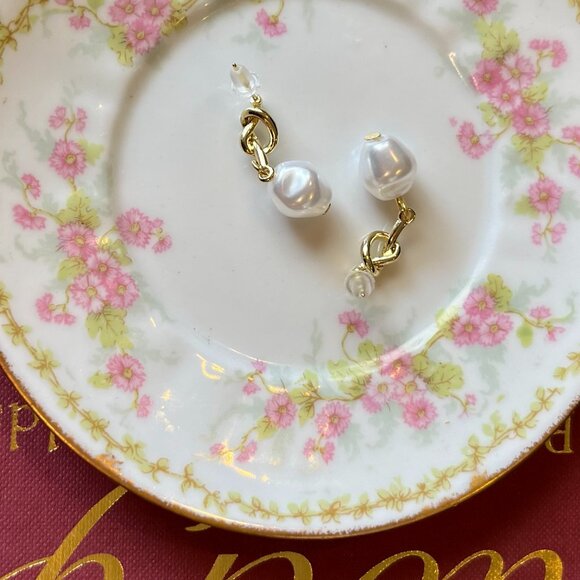Gold Heart Co. Jewelry - NEW Gold French Knot Pearl Drop Nautical Modern Women Dangle Earrings